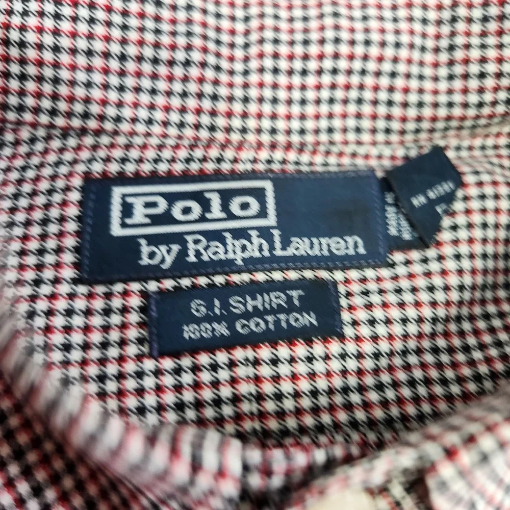 Vintage 90s Polo Ralph Lauren Gi Shirt Men XL Houndstooth Work Pockets *READ USA